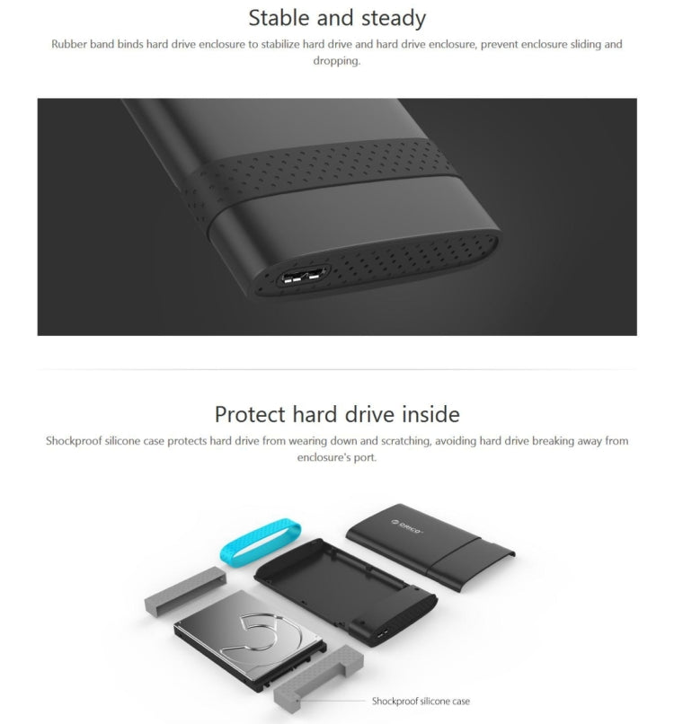 ORICO 2538U3 2.5 inch Tool Free USB 3.0 Micro B to SATA Hard Drive Enclosure Storage Case(Black)