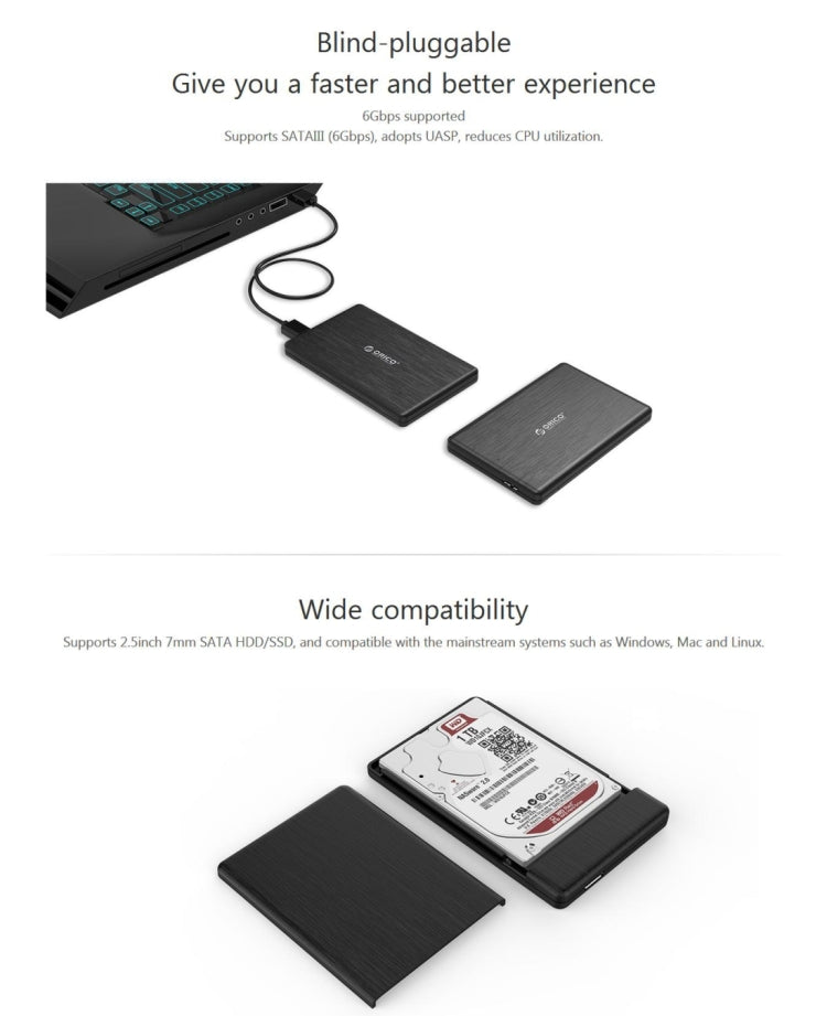 ORICO 2578U3 USB 3.0 Micro B SSD External Hard Drive Enclosure Storage Case for 7mm 2.5 inch SATA HDD / SSD
