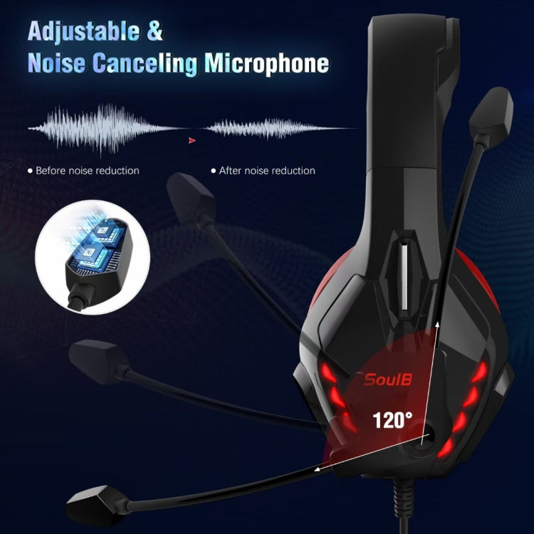 Soulbytes S11 USB + 3.5mm 4 Pin Adjustable LED Light Gaming Headset with Mic (Red)