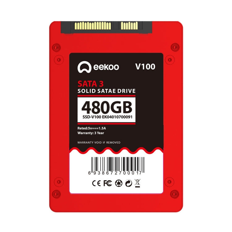 eekoo V100 480GB SSD SATA3.0 6Gb / s 2.5 inch TLC Solid State Hard Drive with 4GB Independent Cache, Read Speed: 500MB / s, Write Speed: 420MB / s(Red)
