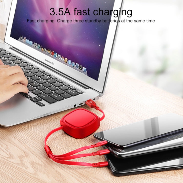 1.2m 3.5A Max 3 in 1 USB to USB-C / Type-C + 8Pin + Micro USB Retractable Charging Cable(Black)