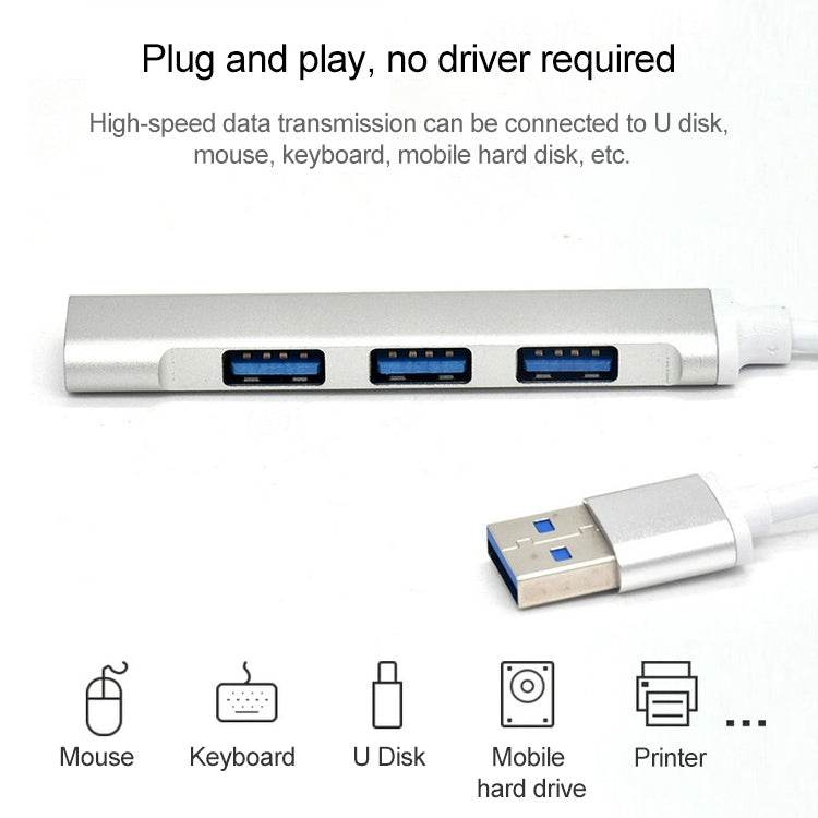 A-809 4 x USB 3.0 to USB 3.0 Aluminum Alloy HUB Adapter (Silver)