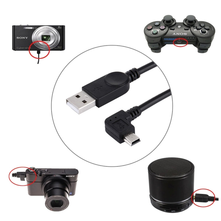 90 Degree Angle Left Mini USB to USB Data / Charging Cable, Length: 28cm