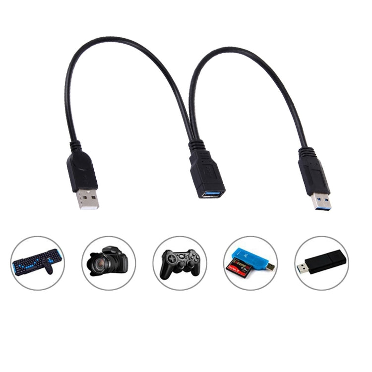 2 in 1 USB 3.0 Female to USB 2.0 + USB 3.0 Male Cable for Computer / Laptop, Length: 29cm