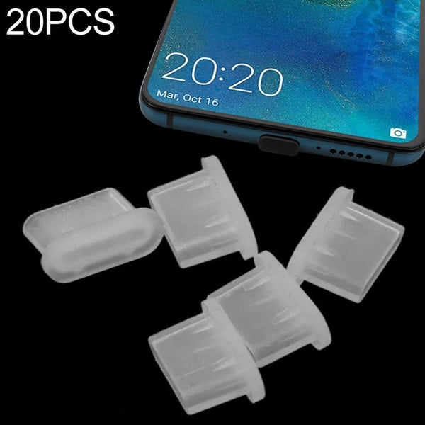 20 PCS Silicone Anti-Dust Plugs for USB-C / Type-C Port(Transparent)