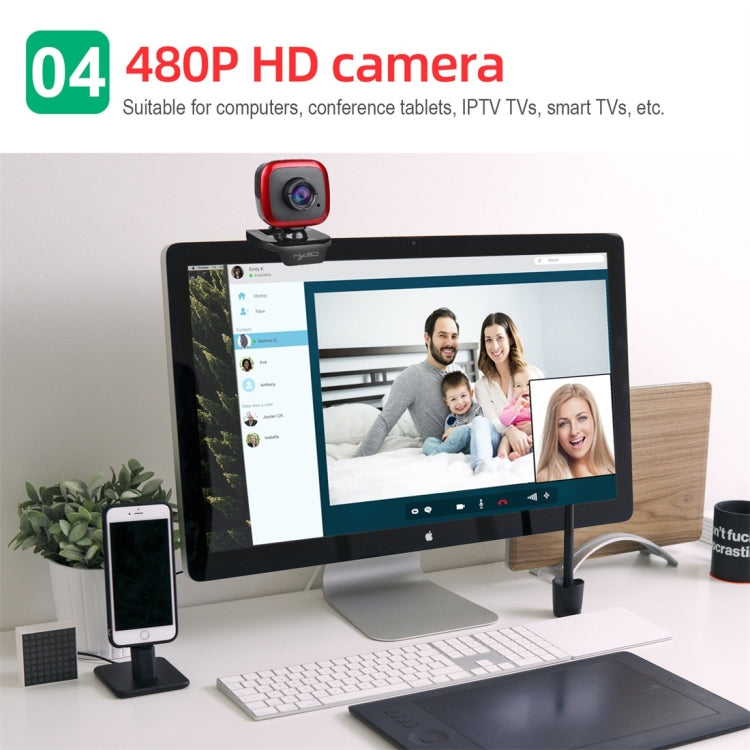 HXSJ A849 480P Adjustable 360 Degree HD Video Webcam PC Camera with Microphone(Black Red)