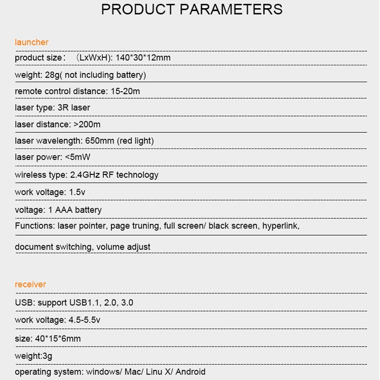 VIBOTON PP936 3R 2.4GHz Wireless Transmission Multimedia Presenter with 650mm Red Light Laser Pointer & USB Receiver for Projector / PC / Laptop