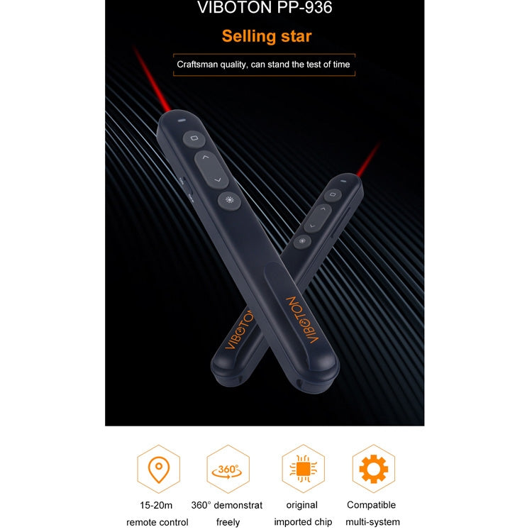 VIBOTON PP936 3R 2.4GHz Wireless Transmission Multimedia Presenter with 650mm Red Light Laser Pointer & USB Receiver for Projector / PC / Laptop