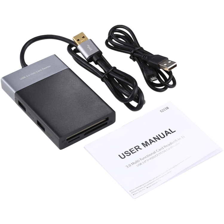 6 In 1 Multi-function Dual USB 3.0 + XQD + CF + TF + SD Card Reader