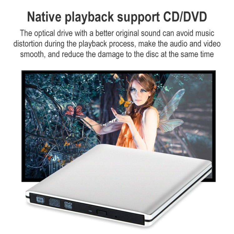 Aluminum Alloy External DVD Recorder USB3.0 Mobile External Desktop Laptop Optical Drive (Silver)
