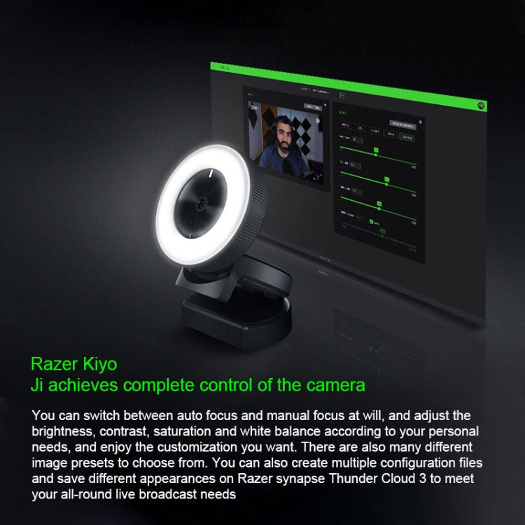 Razer Kiyo 4.0 Million Pixels Ring Fill Light USB Live Broadcast Webcam, Cable Length: 1.5m