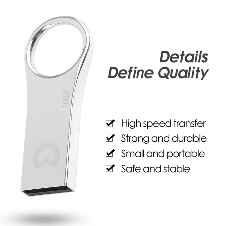 eekoo 16GB USB 2.0 Waterproof Shockproof Metal Ring Shape U Disk Flash Memory Card (Silver)