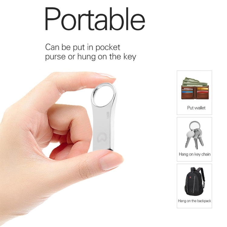 eekoo 16GB USB 2.0 Waterproof Shockproof Metal Ring Shape U Disk Flash Memory Card (Silver)