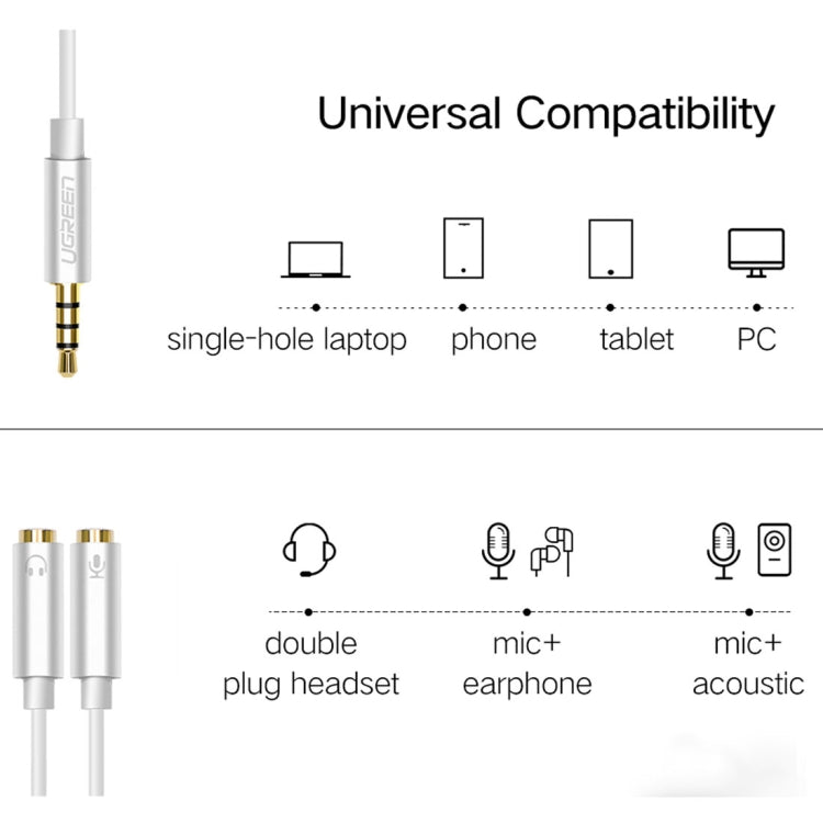 Ugreen 3.5mm Male to 2 x 3.5mm Female Audio Connector Adapter Cable 2 in 1 Microphone + Earphone Splitter Cable Converter