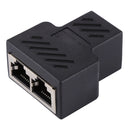 Crystal Network Straight Through Head-line Connector Terminal Female to Female Three Head RJ45 Interface Extension Device(Black)