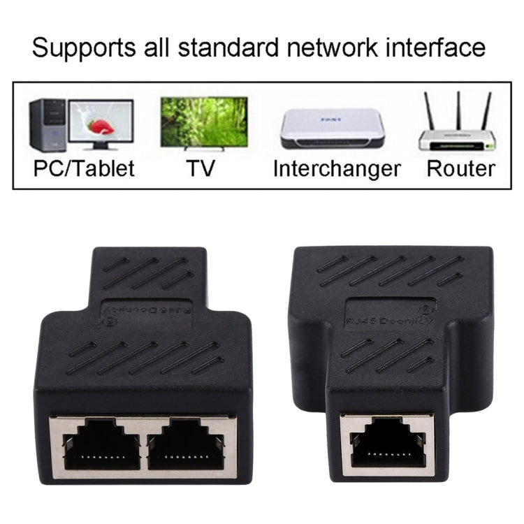 Crystal Network Straight Through Head-line Connector Terminal Female to Female Three Head RJ45 Interface Extension Device(Black)