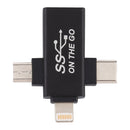 3 in 1 USB 3.0 to 8 Pin + Micro USB + USB-C / Type-C Interface Multifunctional OTG Adapter