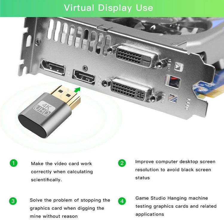 VGA Virtual Display Adapter HDMI 1.4 DDC EDID Dummy Plug Headless Display Emulator (Silver)
