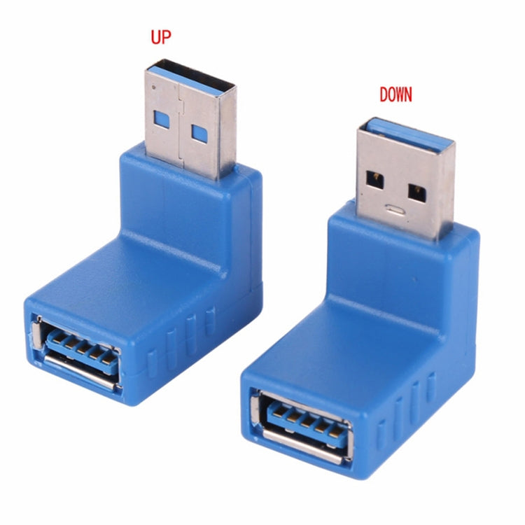 2 PCS L-Shaped USB 3.0 Male to Female 90 Degree Angle Plug Extension Cable Connector Converter Adapter (Blue)
