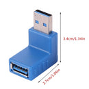 2 PCS L-Shaped USB 3.0 Male to Female 90 Degree Angle Plug Extension Cable Connector Converter Adapter (Blue)