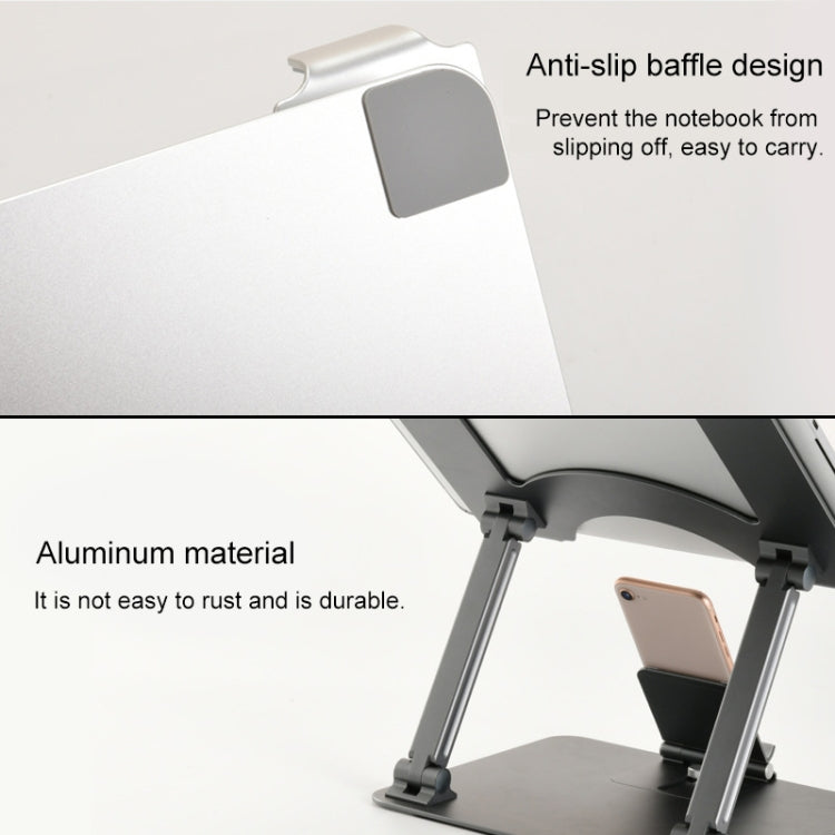 Adjustable Height Laptop Stand Aluminum Alloy Notebook Cooling Platform Holder, Style: with Mobile Phone Holder(Silver)