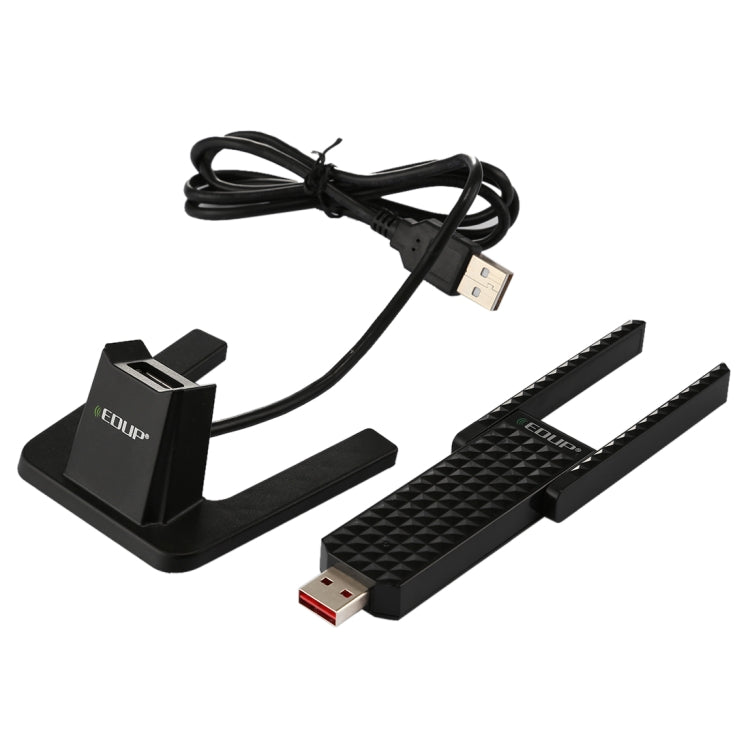 EDUP EP-AC1631 600Mbps Dual Band 11AC USB Wireless Adapter WiFi Network Card with 2 Antennas & Base for Laptop / PC (Black)