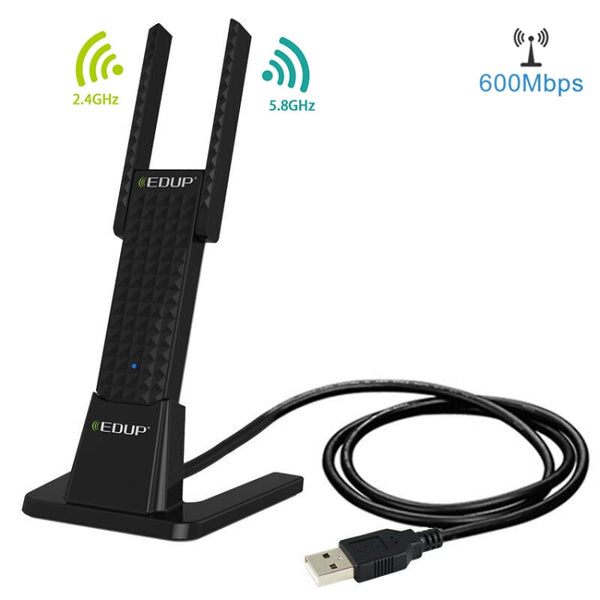 EDUP EP-AC1631 600Mbps Dual Band 11AC USB Wireless Adapter WiFi Network Card with 2 Antennas & Base for Laptop / PC (Black)