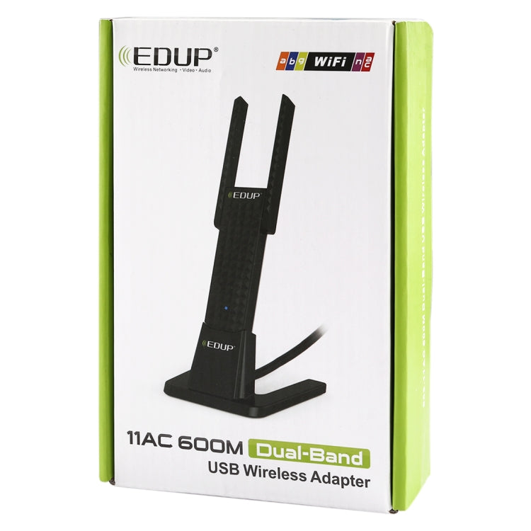 EDUP EP-AC1631 600Mbps Dual Band 11AC USB Wireless Adapter WiFi Network Card with 2 Antennas & Base for Laptop / PC (Black)