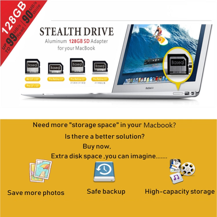 BASEQI 504MSV 128GB Aluminum Alloy Micro SD(TF) Memory Card for Macbook Pro Retina 15 inch (End of 2013 - after) Laptops