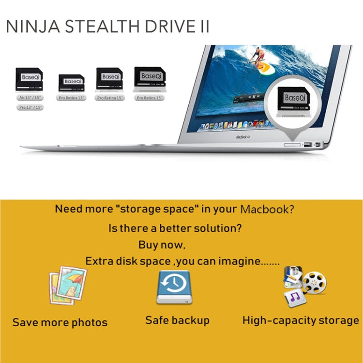 BASEQI 503ASV Hidden Aluminum Alloy SD Card Case for Macbook Pro Retina 15 inch (Mid-2012 to Early 2013) Laptops