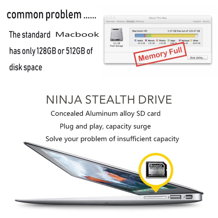 BASEQI 303MA 256GB Aluminum Alloy Micro SD(TF) Memory Card for Macbook Pro Retina 13.3 inch Laptops