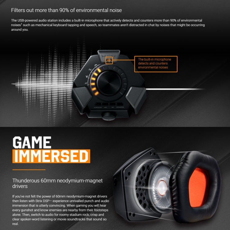 ASUS USB 2.0 ROG Strix DSP 7.1 Surround Sound E-sports Game Headset with Mic & Sound Console