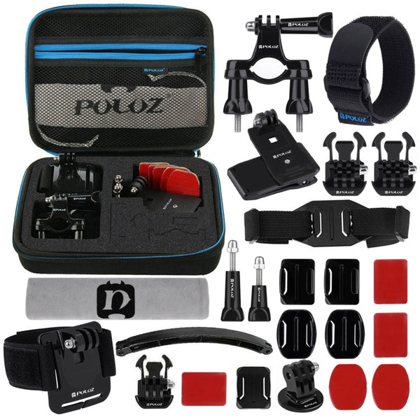 PULUZ 24 in 1 Bike Mount Accessories Combo Kits with EVA Case (Wrist Strap + Helmet Strap + Extension Arm + Quick Release Buckles + Surface Mounts + Adhesive Stickers + Tripod Adapter + Storage Bag + ... /3 /2 /1, DJI Osmo Action and Other Action Cameras