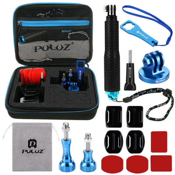 PULUZ 16 in 1 CNC Metal Accessories Combo Kits with EVA Case (Screws + Surface Mounts + Tripod Adapter + Extendable Pole Monopod + Storage Bag + Wrench) for GoPro HERO10 Black / HERO9 Black / HERO8 Bl ... /3 /2 /1, DJI Osmo Action and Other Action Cameras