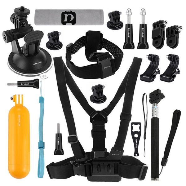 PULUZ 20 in 1 Accessories Combo Kits (Chest Strap + Head Strap + Suction Cup Mount + 3-Way Pivot Arm + J-Hook Buckles + Extendable Monopod + Tripod Adapter + Bobber Hand Grip + Storage Bag + Wrench) f ... /3 /2 /1, DJI Osmo Action and Other Action Cameras