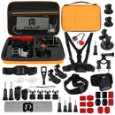 PULUZ 45 in 1 Accessories Ultimate Combo Kits with Orange EVA Case (Chest Strap + Suction Cup Mount + 3-Way Pivot Arms + J-Hook Buckle + Wrist Strap + Helmet Strap + Surface Mounts + Tripod Adapter + ... /3 /2 /1, DJI Osmo Action and Other Action Cameras