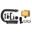 PULUZ U/C Shape Portable Handheld DV Bracket Stabilizer + LED Studio Light + Video Shotgun Microphone Kit with Cold Shoe Tripod Head for All SLR Cameras and Home DV Camera