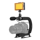 PULUZ U/C Shape Portable Handheld DV Bracket Stabilizer + LED Studio Light + Video Shotgun Microphone Kit with Cold Shoe Tripod Head for All SLR Cameras and Home DV Camera
