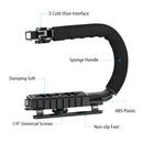 PULUZ U/C Shape Portable Handheld DV Bracket Stabilizer + LED Studio Light + Video Shotgun Microphone Kit with Cold Shoe Tripod Head for All SLR Cameras and Home DV Camera