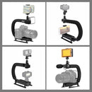 PULUZ U/C Shape Portable Handheld DV Bracket Stabilizer + LED Studio Light + Video Shotgun Microphone Kit with Cold Shoe Tripod Head for All SLR Cameras and Home DV Camera