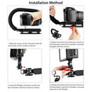 PULUZ U/C Shape Portable Handheld DV Bracket Stabilizer + LED Studio Light + Video Shotgun Microphone Kit with Cold Shoe Tripod Head for All SLR Cameras and Home DV Camera
