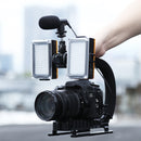 PULUZ U/C Shape Portable Handheld DV Bracket Stabilizer + LED Studio Light + Video Shotgun Microphone Kit with Cold Shoe Tripod Head for All SLR Cameras and Home DV Camera