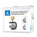PULUZ U/C Shape Portable Handheld DV Bracket Stabilizer + LED Studio Light + Video Shotgun Microphone Kit with Cold Shoe Tripod Head for All SLR Cameras and Home DV Camera