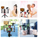 PULUZ 4 in 1 Vlogging Live Broadcast LED Selfie Light Smartphone Video Rig Kits with Microphone + Tripod Mount + Cold Shoe Tripod Head for iPhone, Galaxy, Huawei, Xiaomi, HTC, LG, Google, and Other Smartphones(Red)