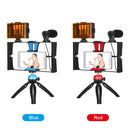 PULUZ 4 in 1 Vlogging Live Broadcast LED Selfie Light Smartphone Video Rig Kits with Microphone + Tripod Mount + Cold Shoe Tripod Head for iPhone, Galaxy, Huawei, Xiaomi, HTC, LG, Google, and Other Smartphones(Blue)