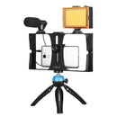 PULUZ 4 in 1 Vlogging Live Broadcast LED Selfie Light Smartphone Video Rig Kits with Microphone + Tripod Mount + Cold Shoe Tripod Head for iPhone, Galaxy, Huawei, Xiaomi, HTC, LG, Google, and Other Smartphones(Blue)
