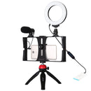 PULUZ 4 in 1 Vlogging Live Broadcast Smartphone Video Rig + 4.7 inch 12cm Ring LED Selfie Light Kits with Microphone + Tripod Mount + Cold Shoe Tripod Head for iPhone, Galaxy, Huawei, Xiaomi, HTC, LG, Google, and Other Smartphones(Red)