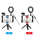 PULUZ 4 in 1 Vlogging Live Broadcast Smartphone Video Rig + 4.7 inch 12cm Ring LED Selfie Light Kits with Microphone + Tripod Mount + Cold Shoe Tripod Head for iPhone, Galaxy, Huawei, Xiaomi, HTC, LG, Google, and Other Smartphones(Red)
