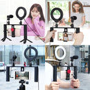 PULUZ 4 in 1 Vlogging Live Broadcast 4.7 inch 12cm Ring LED Selfie Light Smartphone Video Rig Handle Stabilizer Aluminum Bracket Kits with Microphone + Tripod Mount + Cold Shoe Tripod Head