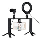 PULUZ 4 in 1 Vlogging Live Broadcast 4.7 inch 12cm Ring LED Selfie Light Smartphone Video Rig Handle Stabilizer Aluminum Bracket Kits with Microphone + Tripod Mount + Cold Shoe Tripod Head